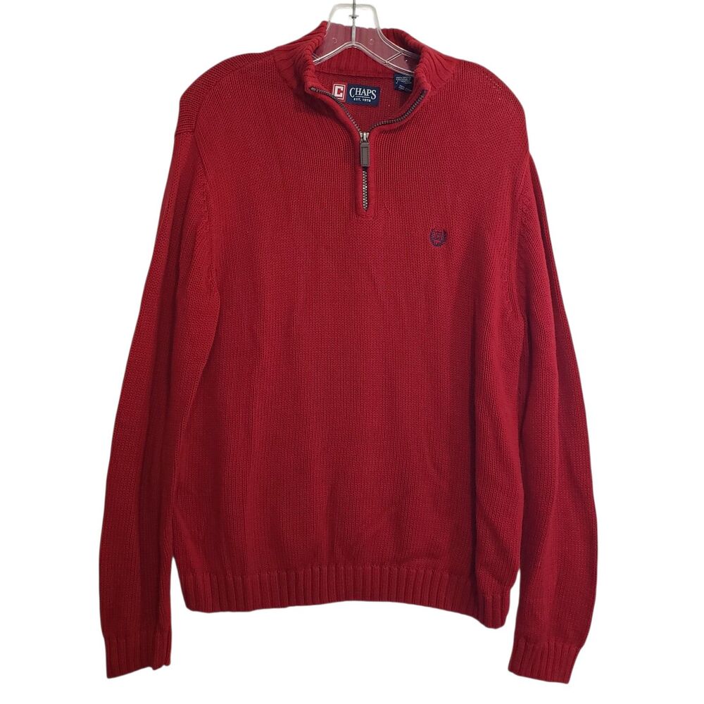 Chaps Men's Medium Qtr. Zip Mock Neck Red Pullover Sweater